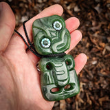 Natural Jade Side Tiki Pendant Necklace (N1130)