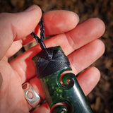 NZ Greenstone Pounamu Double Koru Toki Pendant Necklace (N1007)