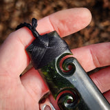 NZ Greenstone Pounamu Double Koru Toki Pendant Necklace (N951)