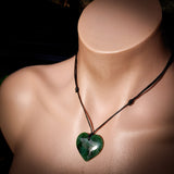 Nephrite Jade / Greenstone Heart Pendant Necklace (N495)