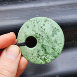 NZ Greenstone Pounamu Disk Pendant Necklace (N424)
