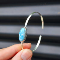 Solid Sterling Silver & Natural Larimar Handmade Cuff Bracelet
