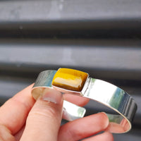 Solid Sterling Silver & Natural Tiger Eye Handmade Cuff Bracelet