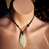 NZ Rare Mutton Fat Greenstone Pounamu Freeform Pendant Necklace (N1004)