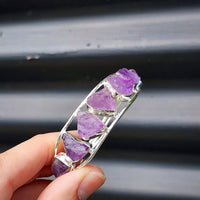 Solid Sterling Silver & Natural Raw Amethyst Handmade Cuff Bracelet