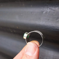 (V) Solid Sterling Silver & Natural Emerald Handmade Rustic Cuff Ring