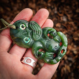 NZ Greenstone Pounamu XL Tiki Pendant Necklace (N874)