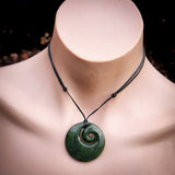 NZ Greenstone Pounamu Round Koru Pendant Necklace (N941)