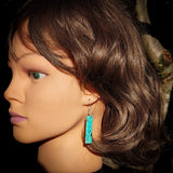 Natural Turquoise Rectangle Hook Earrings (E108)