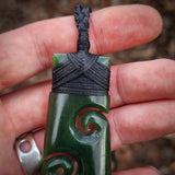 Natural Jade Double Koru Toki Pendant Necklace (N1104)
