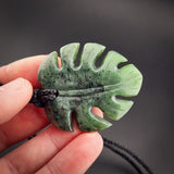 Natural Jade Monstera Leaf Pendant Necklace (N2172)