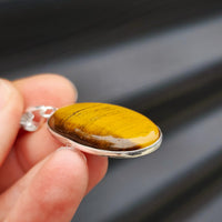 Silver Plated & Natural Tiger Eye Handmade Oval Pendant & Chain Necklace (30X2)