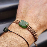 Natural Greenstone One Off Macrame Bracelet (1A3-768)