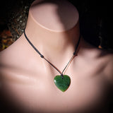 NZ Greenstone Pounamu Heart Pendant Necklace (N735)