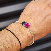 Solid Sterling Silver & Natural Watermelon Topaz Handmade Chain Bracelet