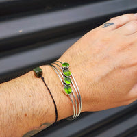 Solid Sterling Silver & Natural Peridot Handmade Cuff Bracelet