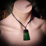 NZ Greenstone Pounamu Side Koru Toki Pendant Necklace (N732)