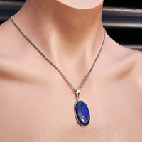 Silver Plated Natural Lapis Lazuli Handmade Oval Shaped Necklace (30X41)
