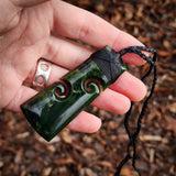 NZ Greenstone Pounamu Double Koru Toki Pendant Necklace (N921)