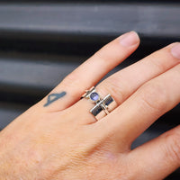 (R) Solid Sterling Silver & Natural Amethyst Rustic Handmade Cuff Ring