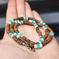 Coconut Wood & Turquoise Stone Surfer Choker Necklace