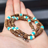 Coconut Wood & Turquoise Stone Surfer Choker Necklace