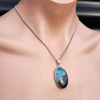 Silver Plated Natural Apatite Handmade Oval Shaped Necklace (30X36)