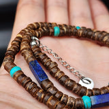 Coconut Shell, Turquoise & Lapis Lazuli Surfer Choker Necklace