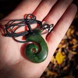 NZ Greenstone Pounamu Koru Hook Pendant Necklace (N830)