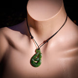NZ Greenstone Pounamu Whale Tail Pendant Necklace (N812)