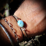 Solid Sterling Silver & Natural Larimar Rustic Handmade Bangle Bracelet
