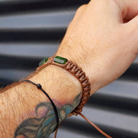 Natural Dark Nephrite Greenstone Cylinder Macrame Bracelet (BROWN)