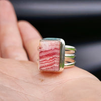 (R) Solid Sterling Silver & Natural Love Stone Handmade Cage Ring