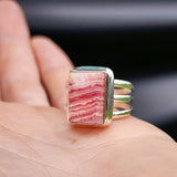 (R) Solid Sterling Silver & Natural Love Stone Handmade Cage Ring
