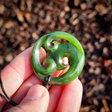 NZ Greenstone Pounamu Triple Koru Pendant Necklace (N1030)