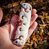 XL Double Manaia Bone Carving Pendant Necklace