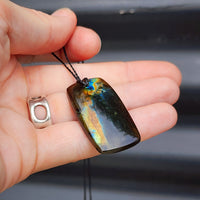 Natural Labradorite Rectangle Pendant Necklace (1BBB278)