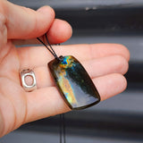 Natural Labradorite Rectangle Pendant Necklace (1BBB278)