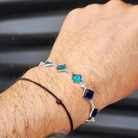Solid Sterling Silver & Natural Blue Topaz & Sapphire Handmade Chain Bracelet
