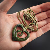 Natural Jade Koru Heart Pendant Necklace (N2167)