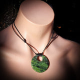 NZ Greenstone Pounamu Disk Pendant Necklace (N727)