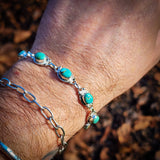 Solid 925 Sterling Silver & Natural Turquoise Chain Bracelet