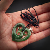 Natural Jade Triple Koru Heart Pendant Necklace (N2201)