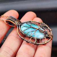 Handmade Copper & Natural Larimar Wire Wrap Tree Necklace