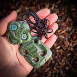 Natural Nephrite Jade Side Hei Tiki Pendant Necklace (N1064)