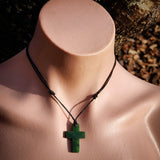 NZ Greenstone Pounamu Cross Pendant Necklace (N990)