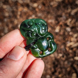 Natural Jade Hei Tiki Pendant Necklace (N1202)
