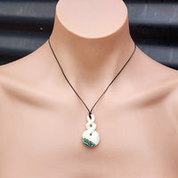 Natural Hand Carved Maori Bone & Paua Carving Pendant Necklace - Double Twist