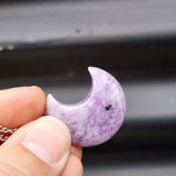 Natural Lepidolite Moon Pendant Necklace
