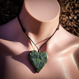 NZ Greenstone Pounamu Heart Pendant Necklace (N1006)